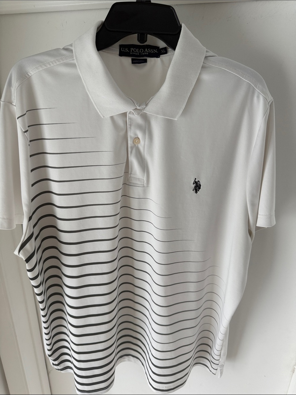 Men’s U.S. Polo Assn. White Polo with Black Wave Stripes. Worn once